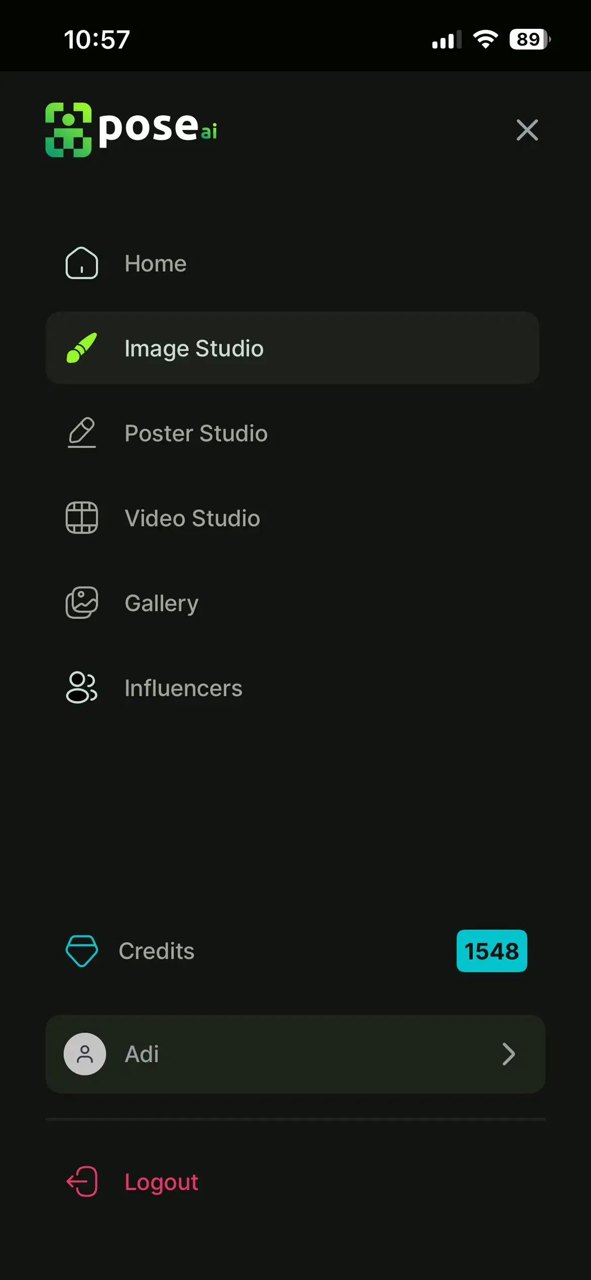 Open the Image Studio in Pose AI