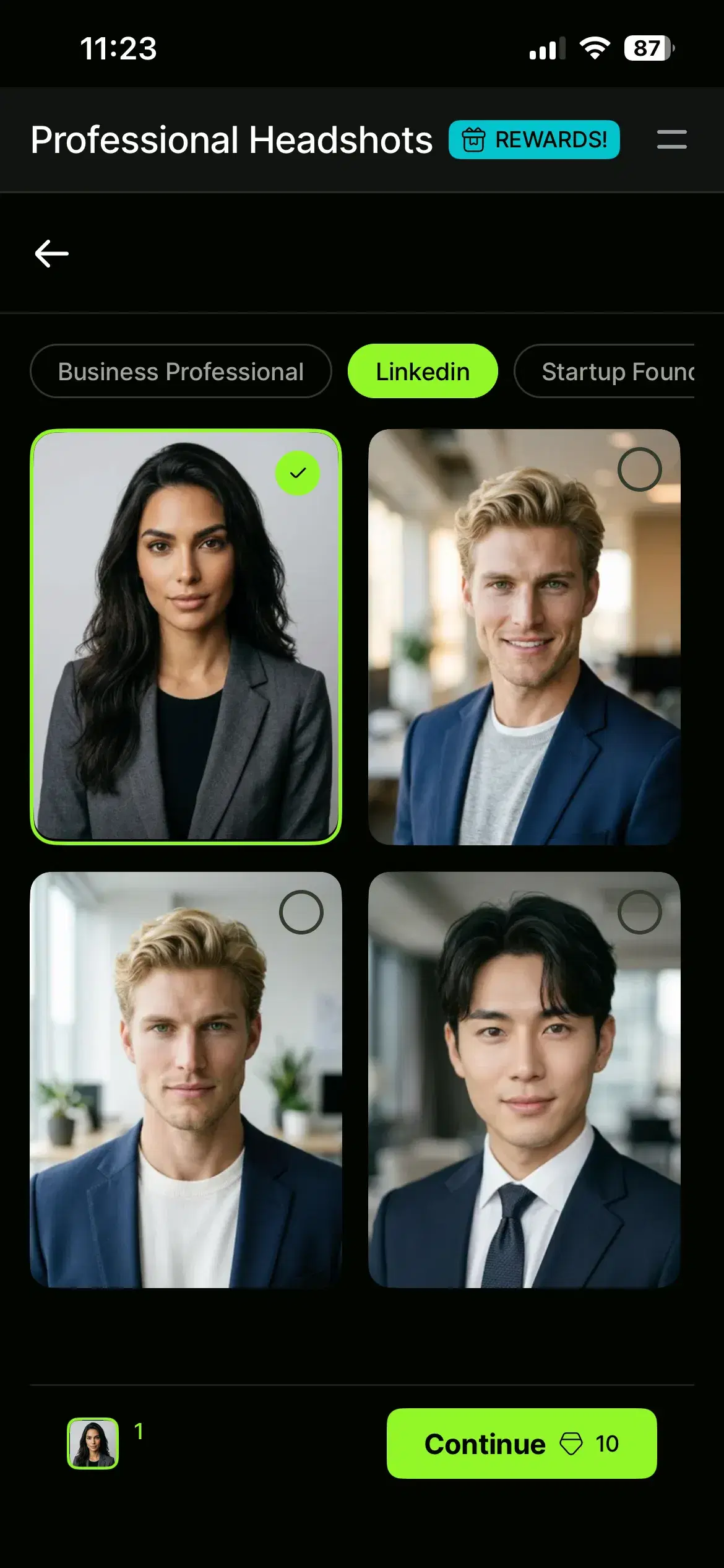 Choosing a LinkedIn-ready headshot style in Pose AI