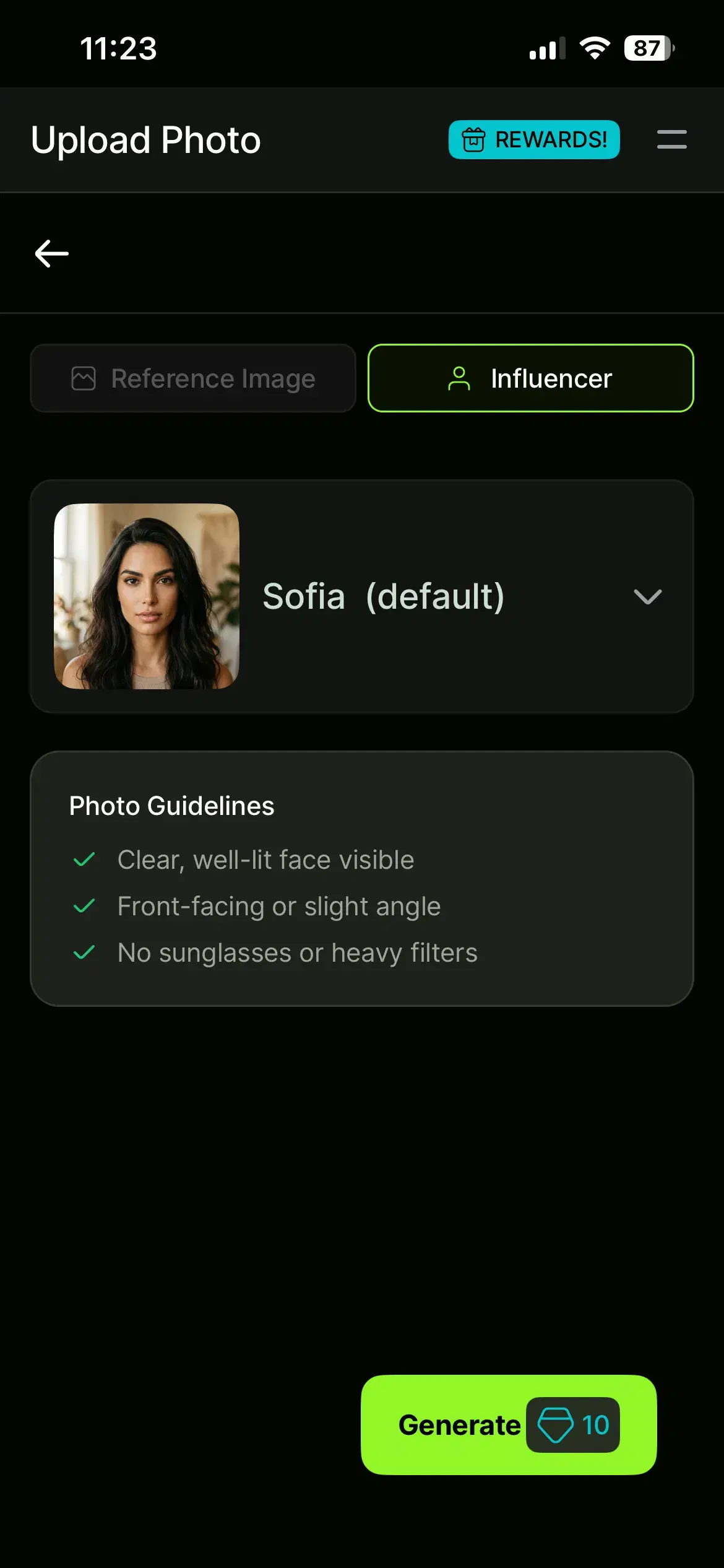 Uploading or selecting selfies in Pose AI