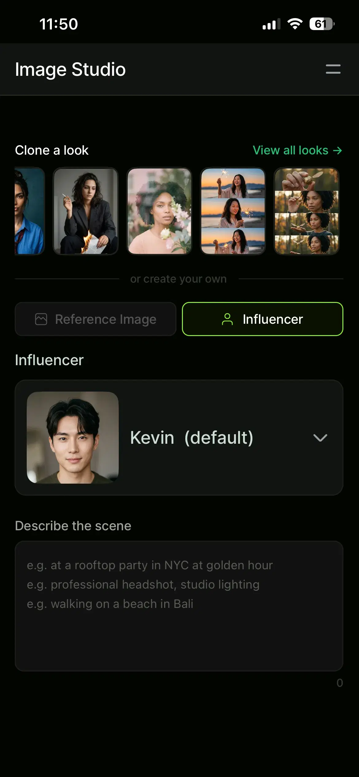 Selecting Influencer or Artist profile