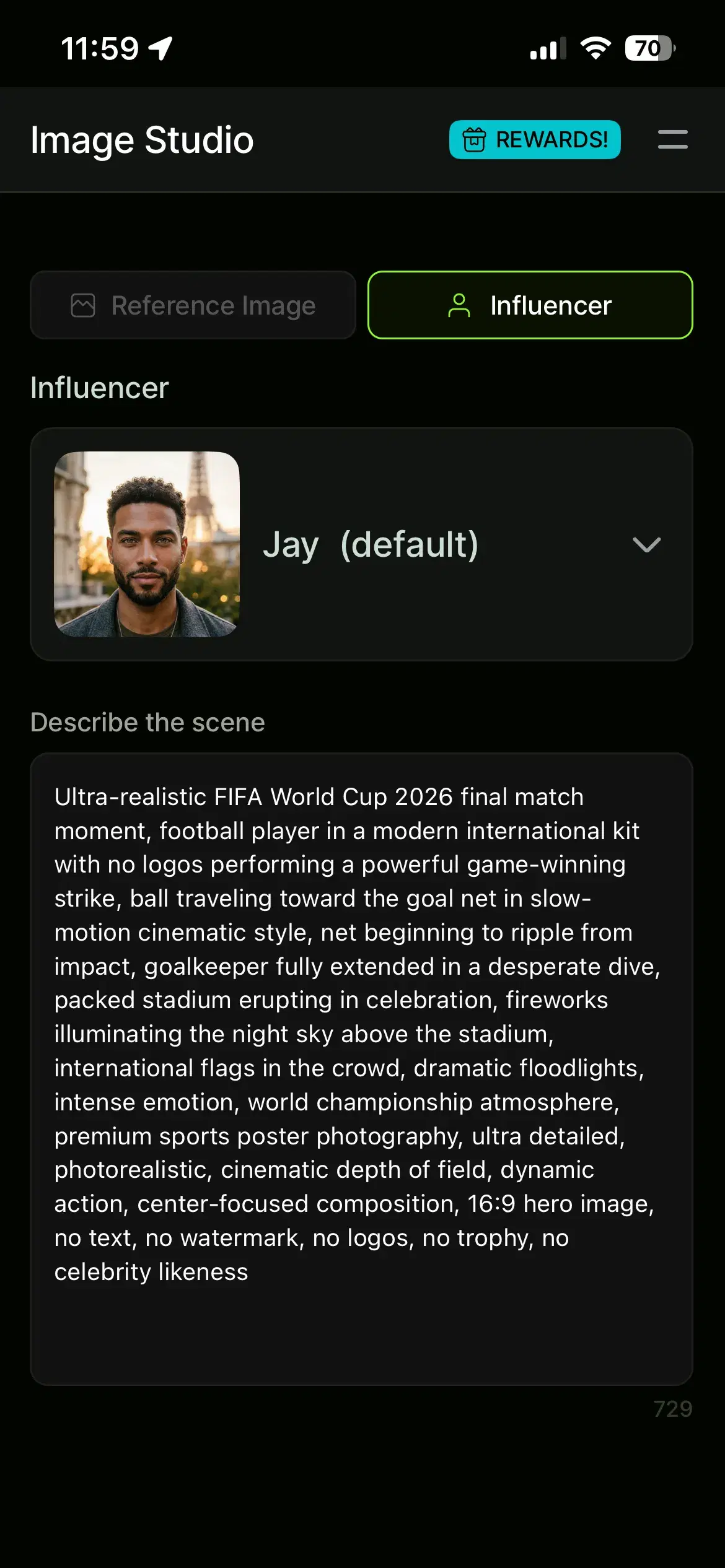 Paste a FIFA World Cup 2026 poster prompt into Image Studio