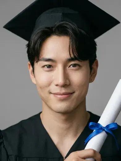 Classic cap-and-gown studio portrait