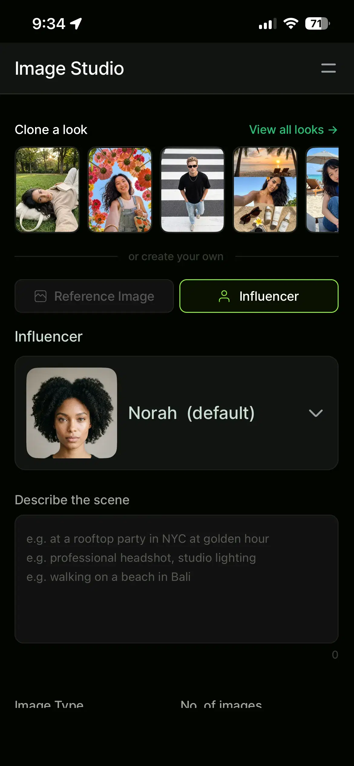 Uploading a single selfie into an AI photo studio on a phone