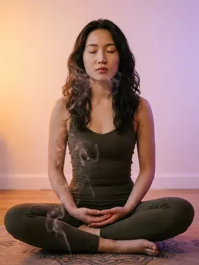 Spiritual yoga meditation with warm saffron toning