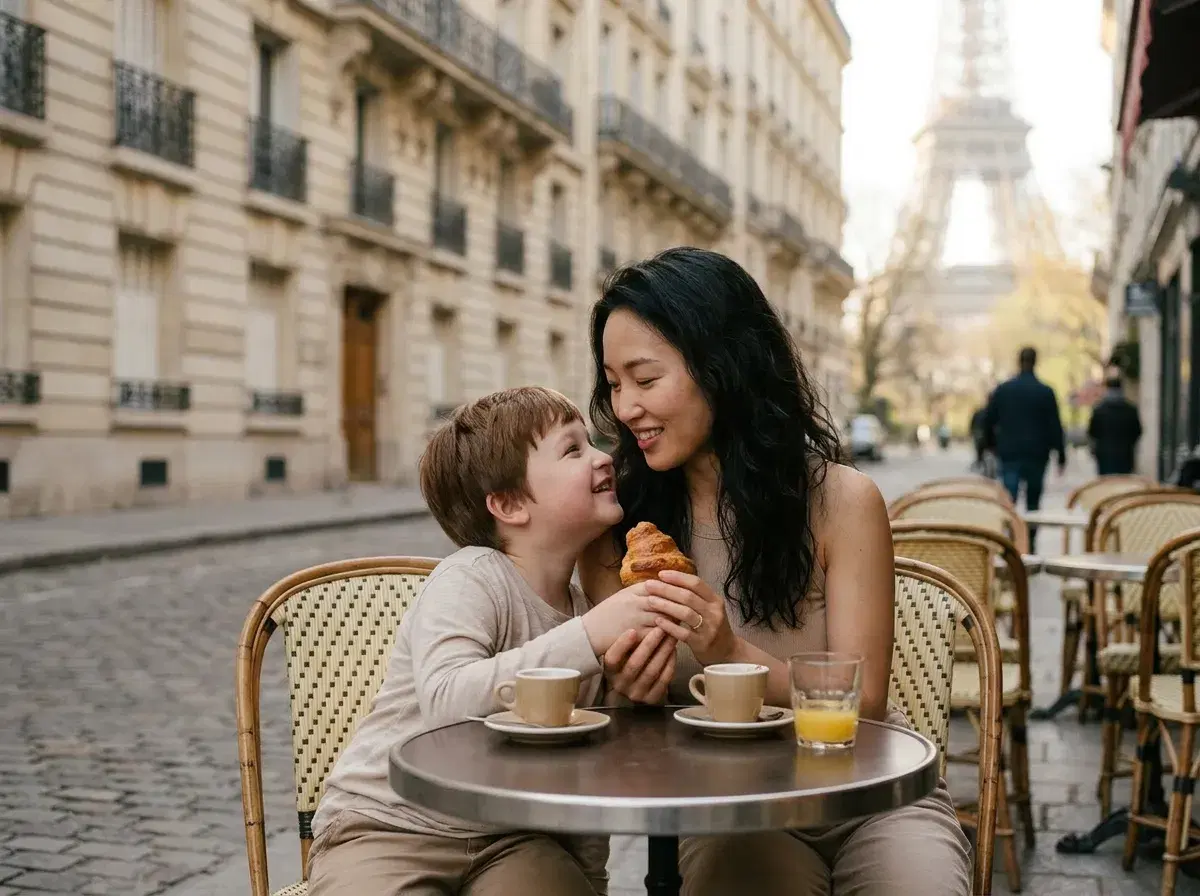 Mom in a Parisian café