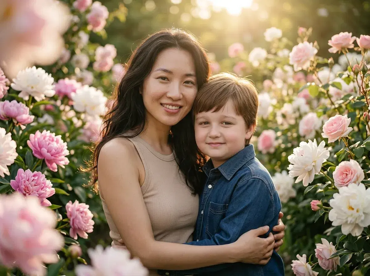 Mom in a flower garden