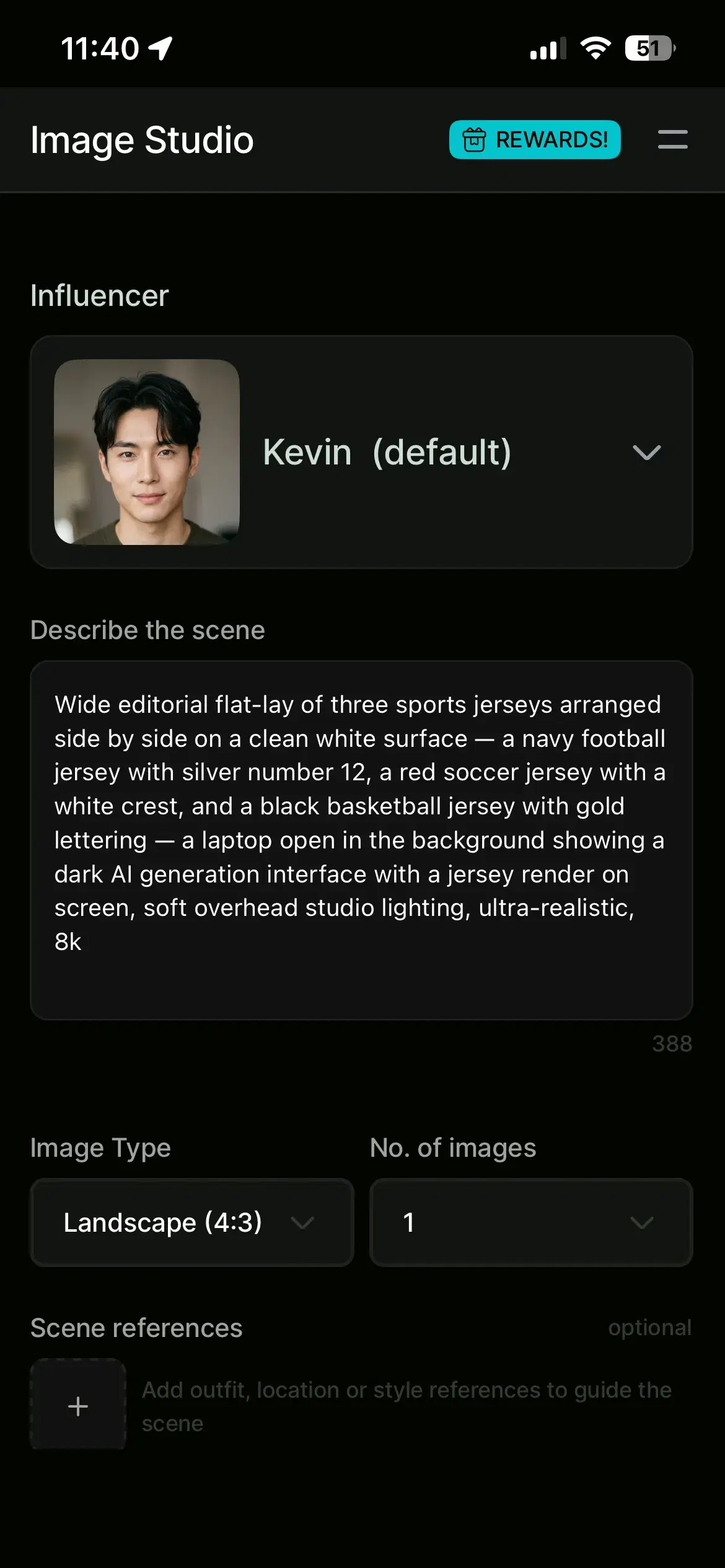 Write jersey prompt in Pose AI Image Studio