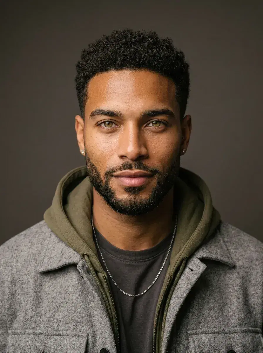 AI AI Actor Headshots — Stage-Ready Portraits — AI actor headshot on charcoal backdrop with broad studio lighting