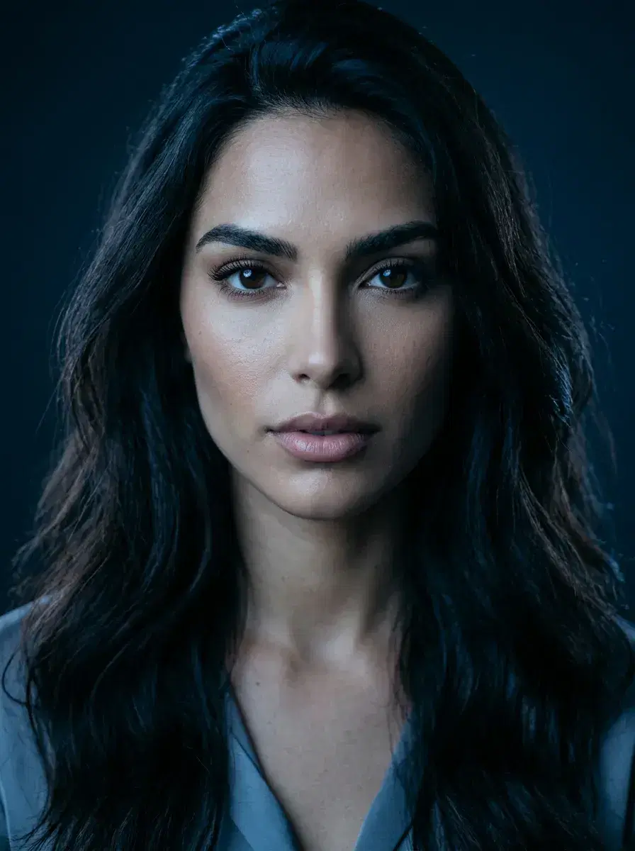 AI AI Actor Headshots — Stage-Ready Portraits — Moody blue-toned close-up AI actor headshot with rim lighting