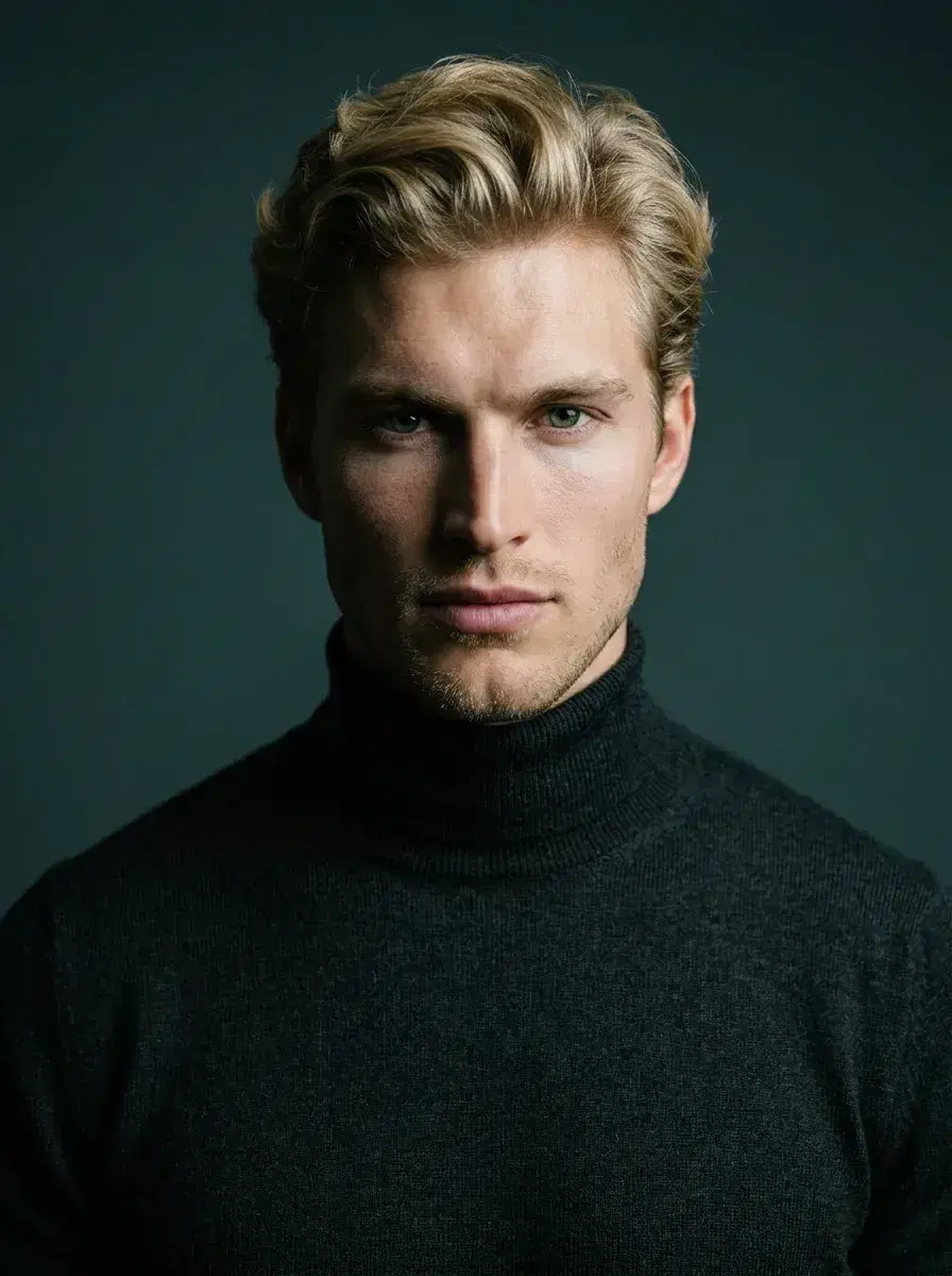 AI AI Actor Headshots — Stage-Ready Portraits — AI theatrical actor headshot with split lighting on dark teal backdrop