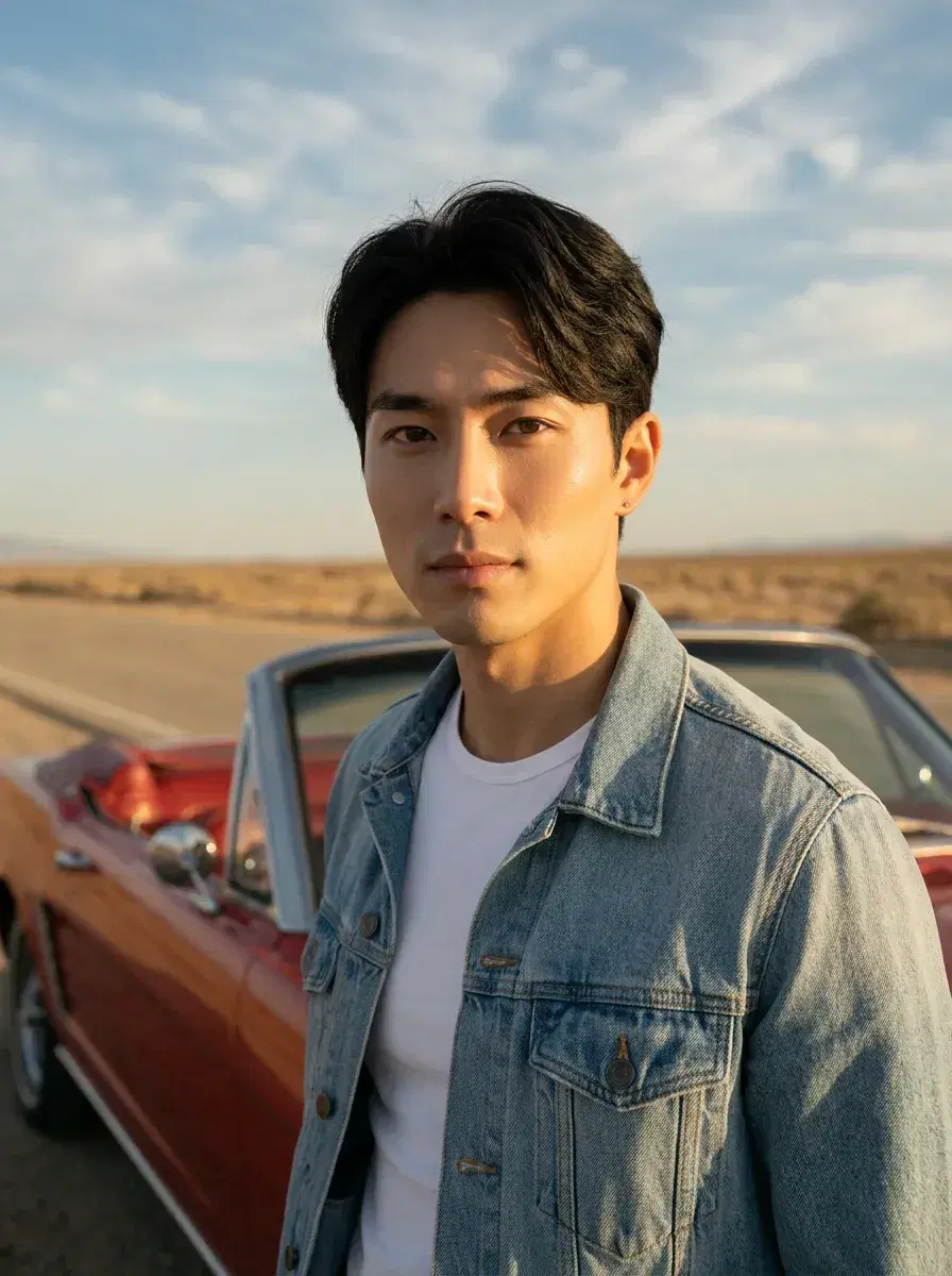 AI AI Aesthetic Photo Dump — Summer Vibes — Vintage convertible desert road trip portrait for aesthetic photo dump