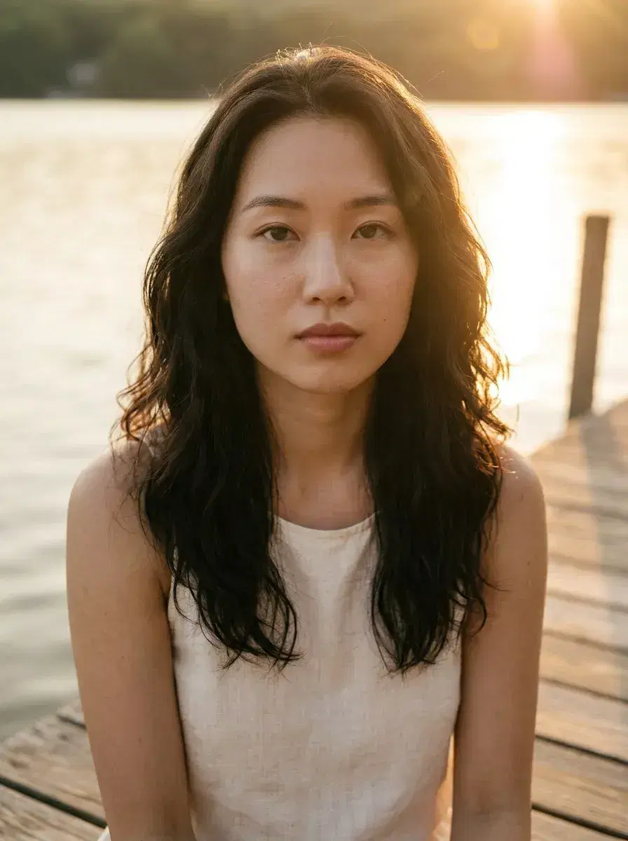 AI AI Aesthetic Photo Dump — Summer Vibes — Person sitting on a dock at golden hour for an aesthetic summer photo dump