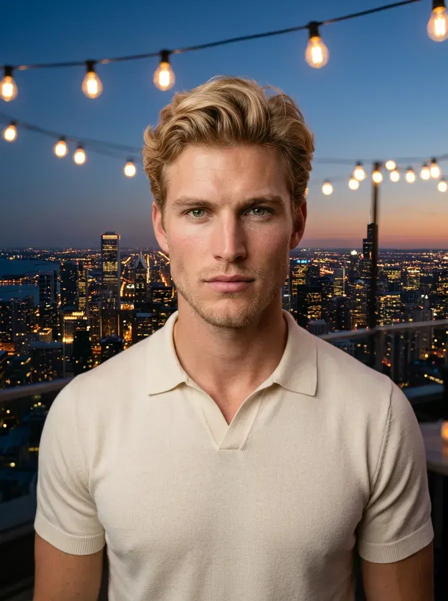 AI AI Aesthetic Photo Dump — Summer Vibes — Rooftop golden hour portrait for a summer aesthetic photo dump