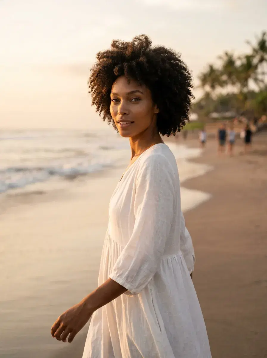 AI Bali travel photo — golden Hour Beach Walk