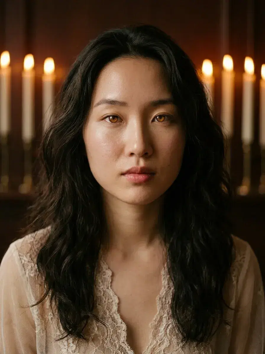 AI AI Boudoir Photos — Timeless Portraits — Person lit by amber candlelight in dark romantic interior — AI boudoir photo