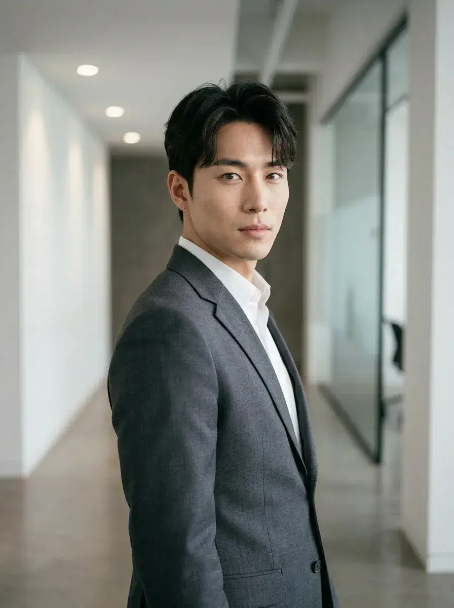 AI AI CEO LinkedIn Photos — Look Authoritative — AI executive headshot in minimalist office corridor