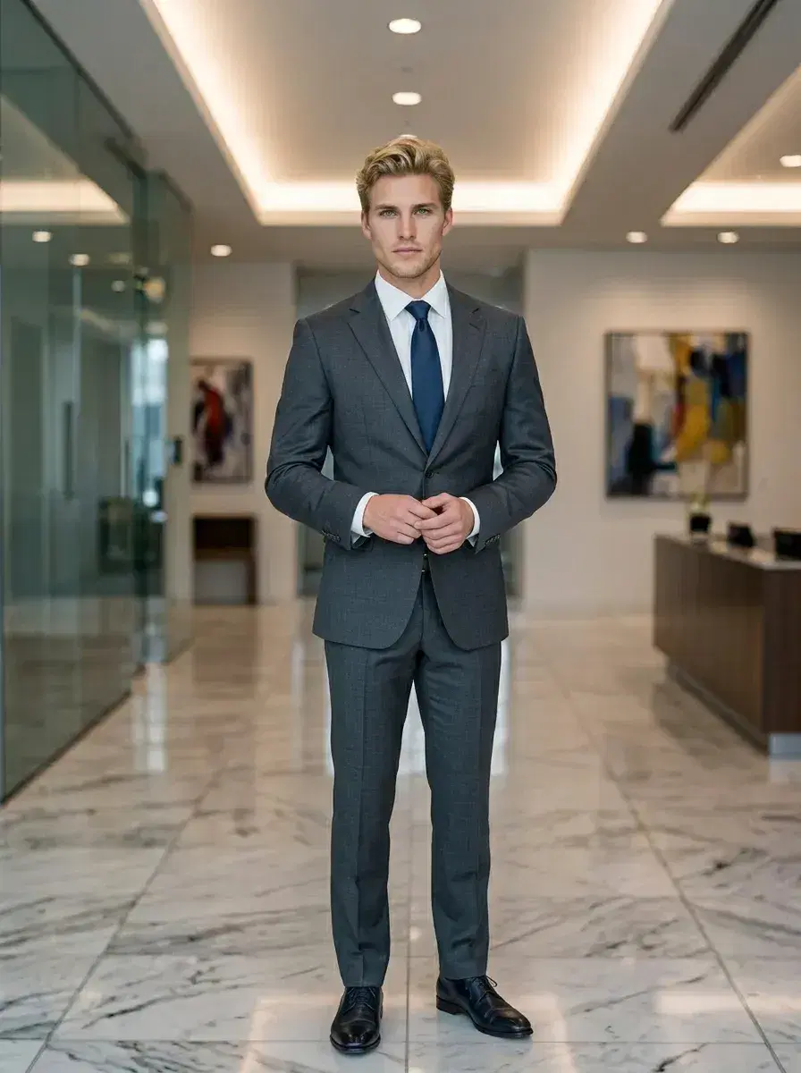 AI AI CEO LinkedIn Photos — Look Authoritative — AI CEO LinkedIn photo in modern marble office lobby