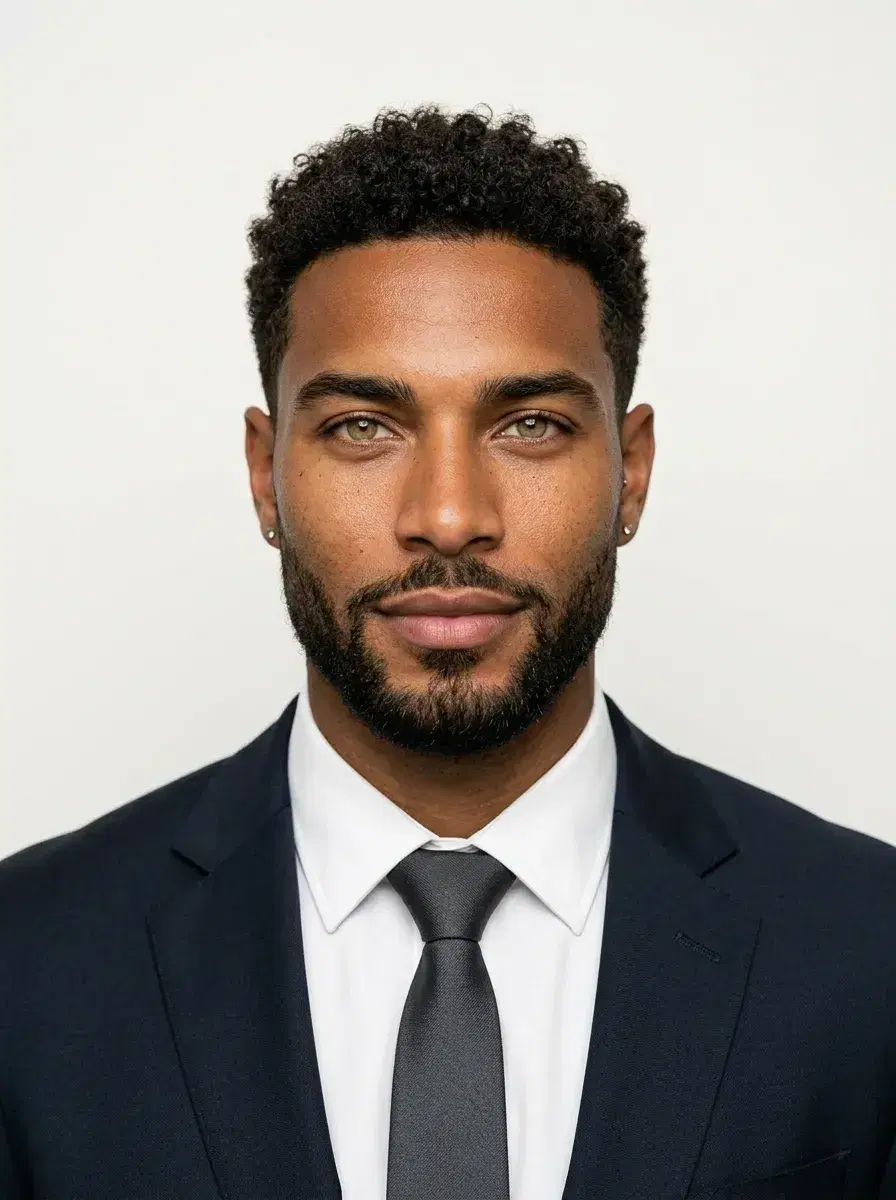 AI AI CEO LinkedIn Photos — Look Authoritative — Close-up AI CEO LinkedIn headshot on clean studio background