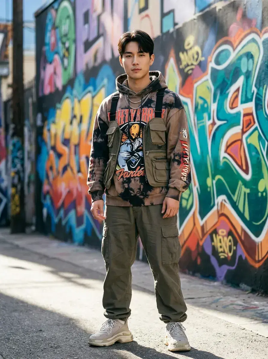 AI AI Content Creator Photos — Scroll-Stopping Looks — Urban graffiti wall street style content creator — AI photo by Pose AI