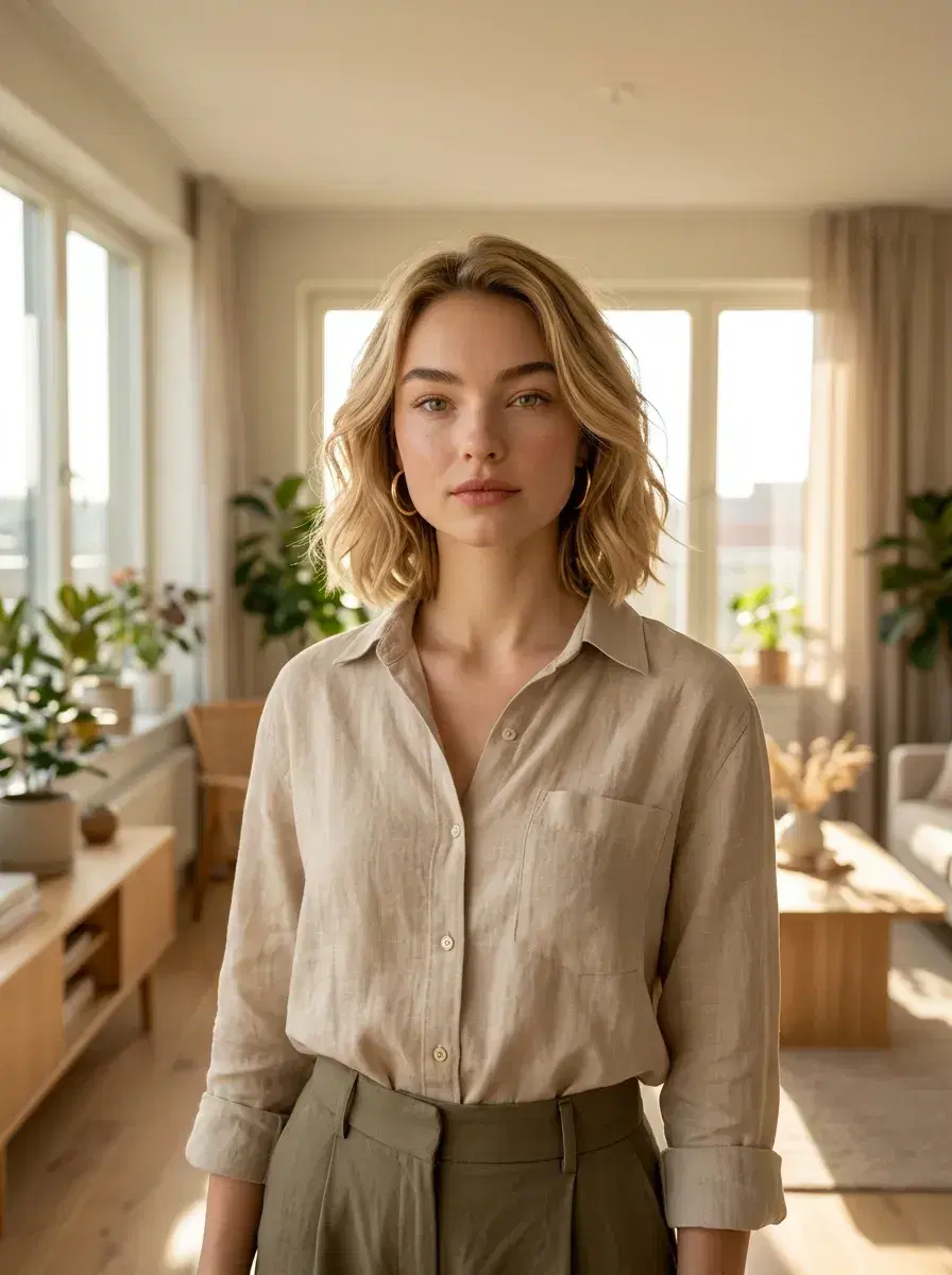 AI AI Content Creator Photos — Scroll-Stopping Looks — Scandinavian apartment lifestyle content creator photo — Pose AI