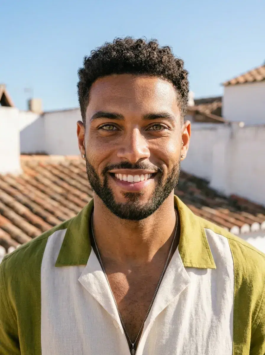 AI AI Content Creator Photos — Scroll-Stopping Looks — Mediterranean rooftop lifestyle creator photo — AI content creator photo by Pose AI