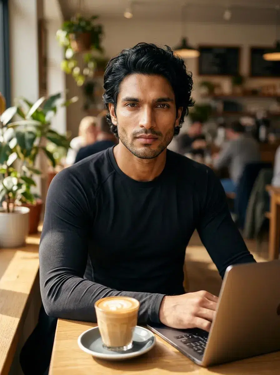 AI AI Content Creator Photos — Scroll-Stopping Looks — Content creator aesthetic coffee shop shoot — AI content creator photo by Pose AI