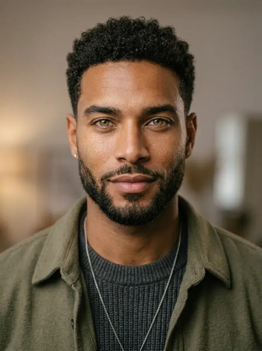 AI AI Content Creator Photos — Scroll-Stopping Looks — Close-up cozy studio portrait for content creator — AI photo by Pose AI