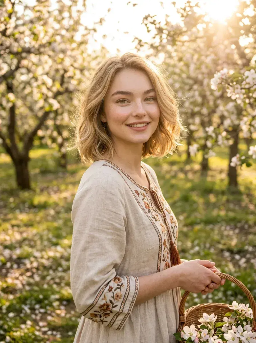 AI AI Cottagecore Portraits — Wildflower Magic — AI cottagecore portrait in a blossoming apple orchard