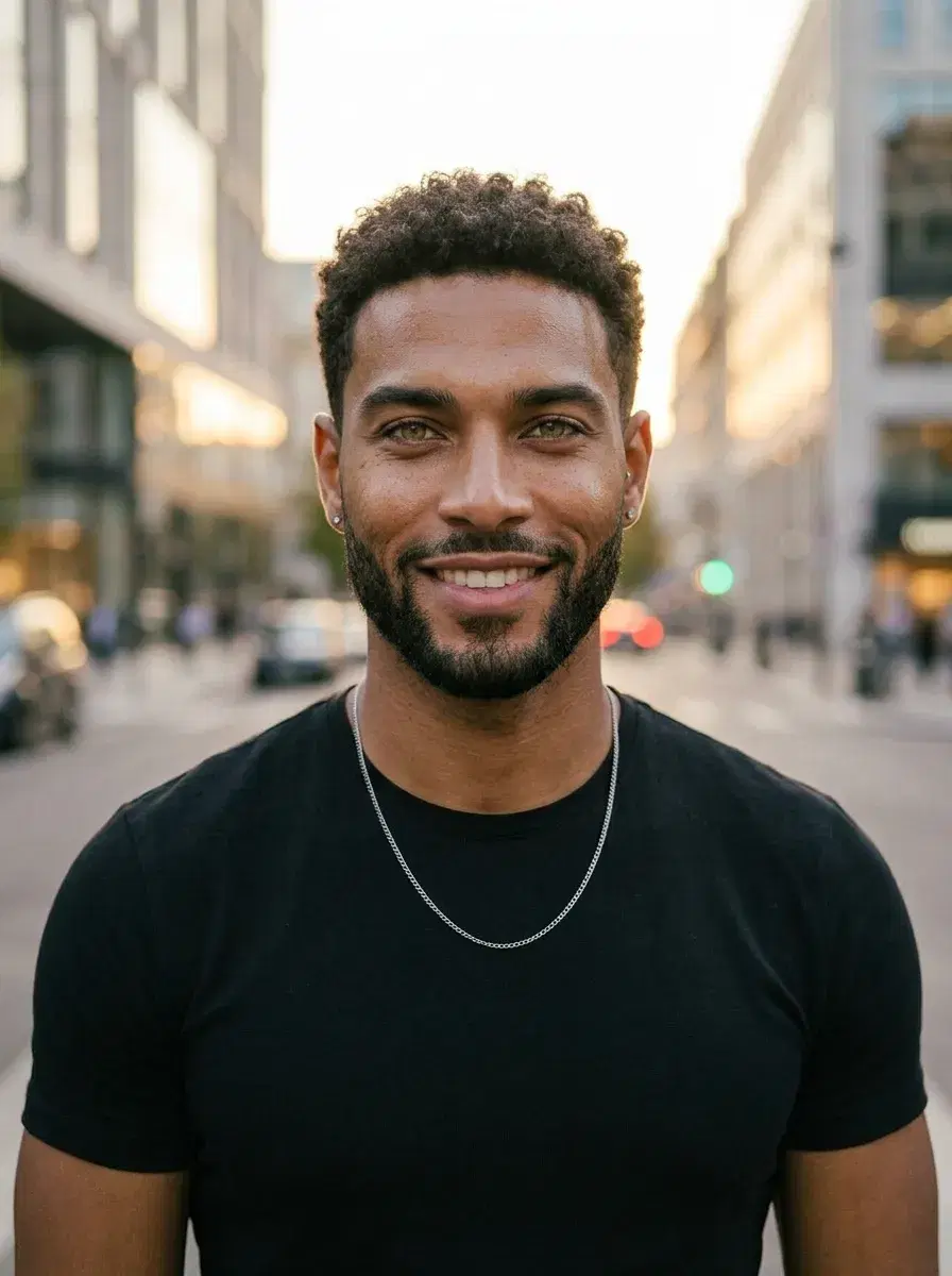 AI Dating Profile — confident urban look (main profile pic)