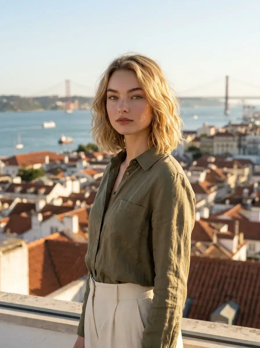 AI AI Digital Nomad Photos — Instant Wanderlust — AI digital nomad photo on Lisbon rooftop with city view