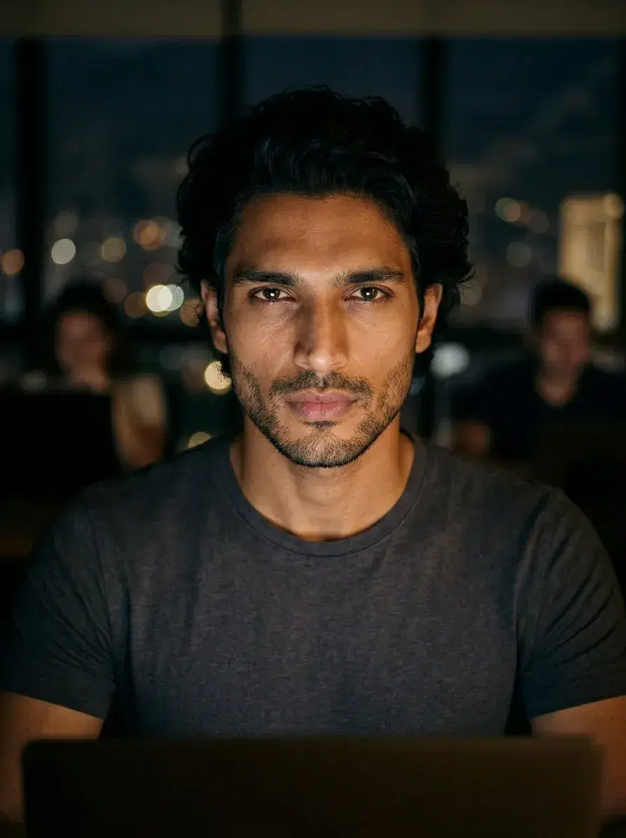 AI AI Digital Nomad Photos — Instant Wanderlust — AI digital nomad portrait with laptop glow in Medellín