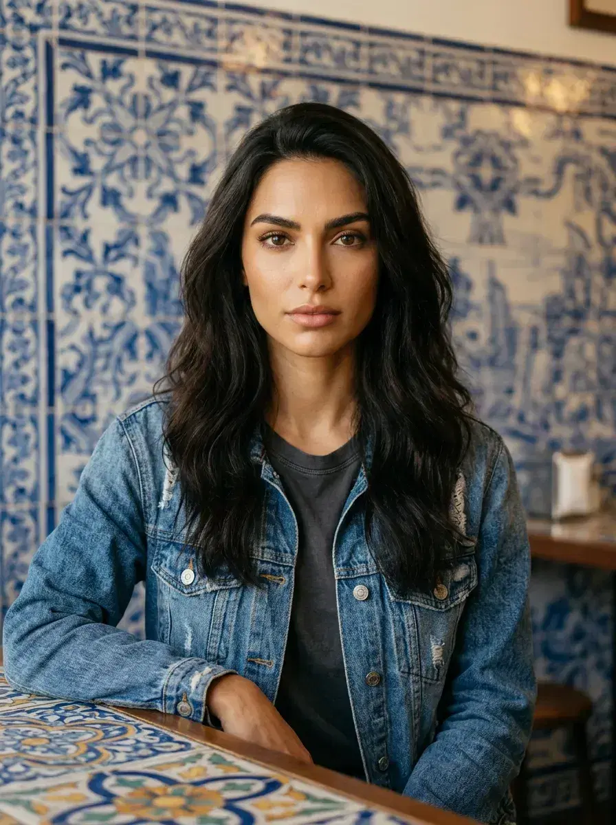 AI AI Digital Nomad Photos — Instant Wanderlust — AI digital nomad photo in Porto tiled café