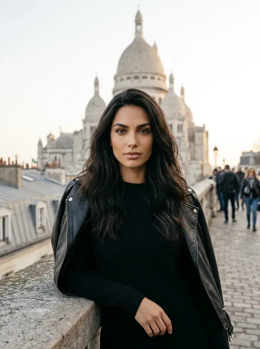 AI AI Europe Travel Photos — Instant Wanderlust — Person at Montmartre with Sacré-Cœur Paris, AI Europe travel photo