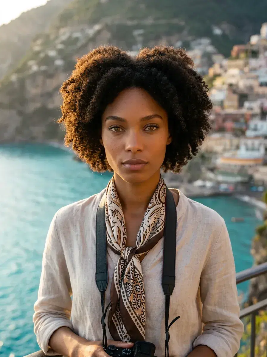 AI AI Europe Travel Photos — Instant Wanderlust — Person on the Amalfi Coast Italy, AI Europe travel photo