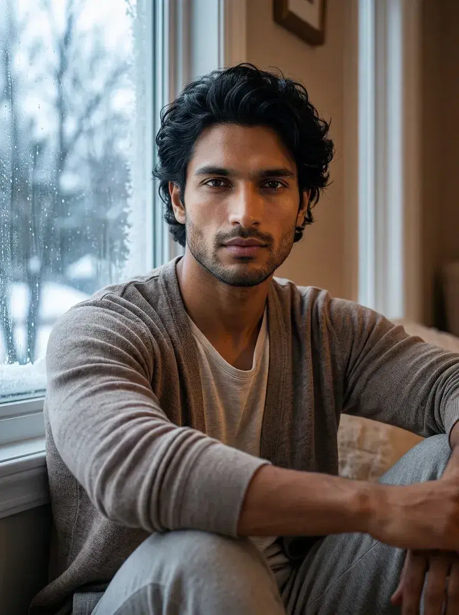 AI AI February Photos — Winter Romance Vibes — Close-up portrait with fairy lights bokeh for February aesthetic