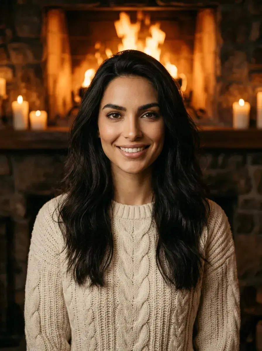 AI AI February Photos — Winter Romance Vibes — Person holding heart mug in cozy Valentine's Day home setting