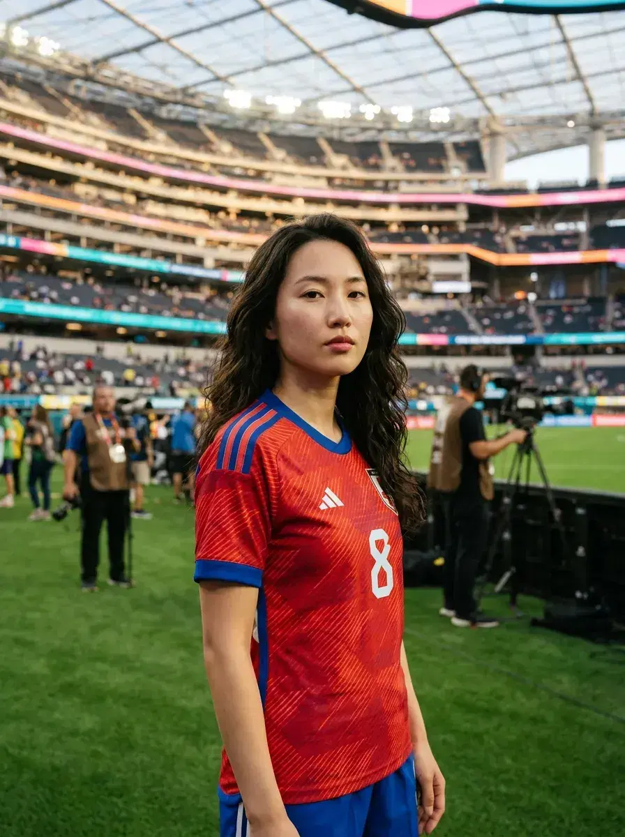 AI AI FIFA World Cup 2026 Photos — Stadium Glory — Person in national football kit at LA World Cup 2026 stadium pitch-side