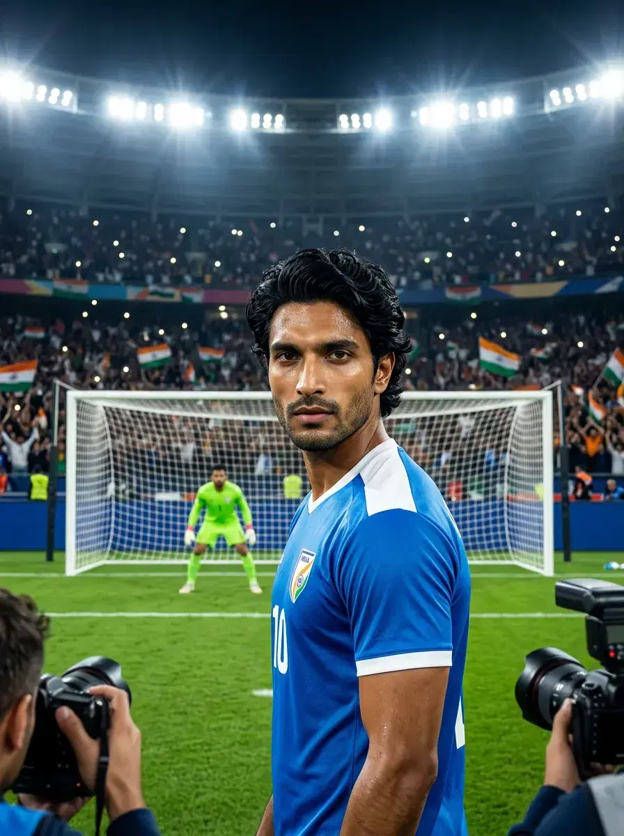 AI AI FIFA World Cup Final Photos — Stadium Glory — Person standing at the penalty spot in a World Cup Final stadium about to take the decisive shot