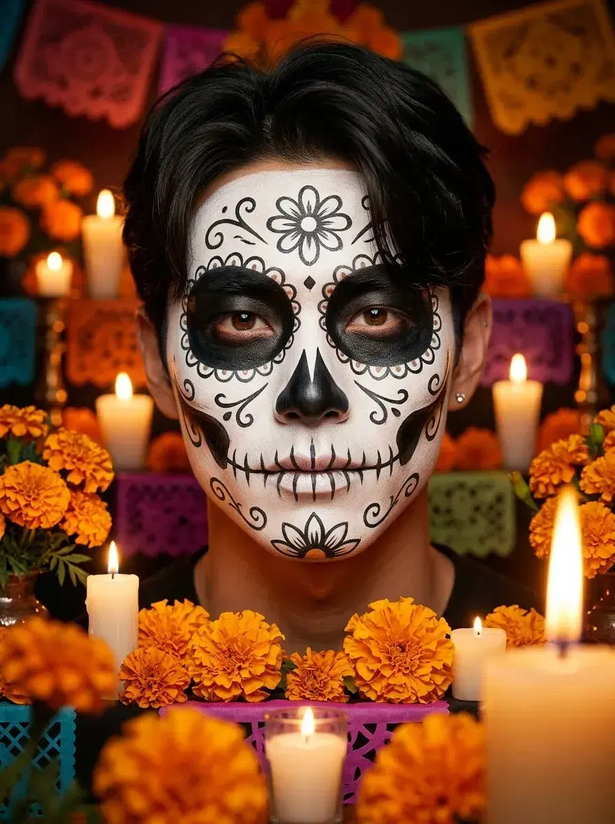 AI AI Halloween Costume Photos — Pose AI — AI Halloween costume photo of a person as a Day of the Dead figure