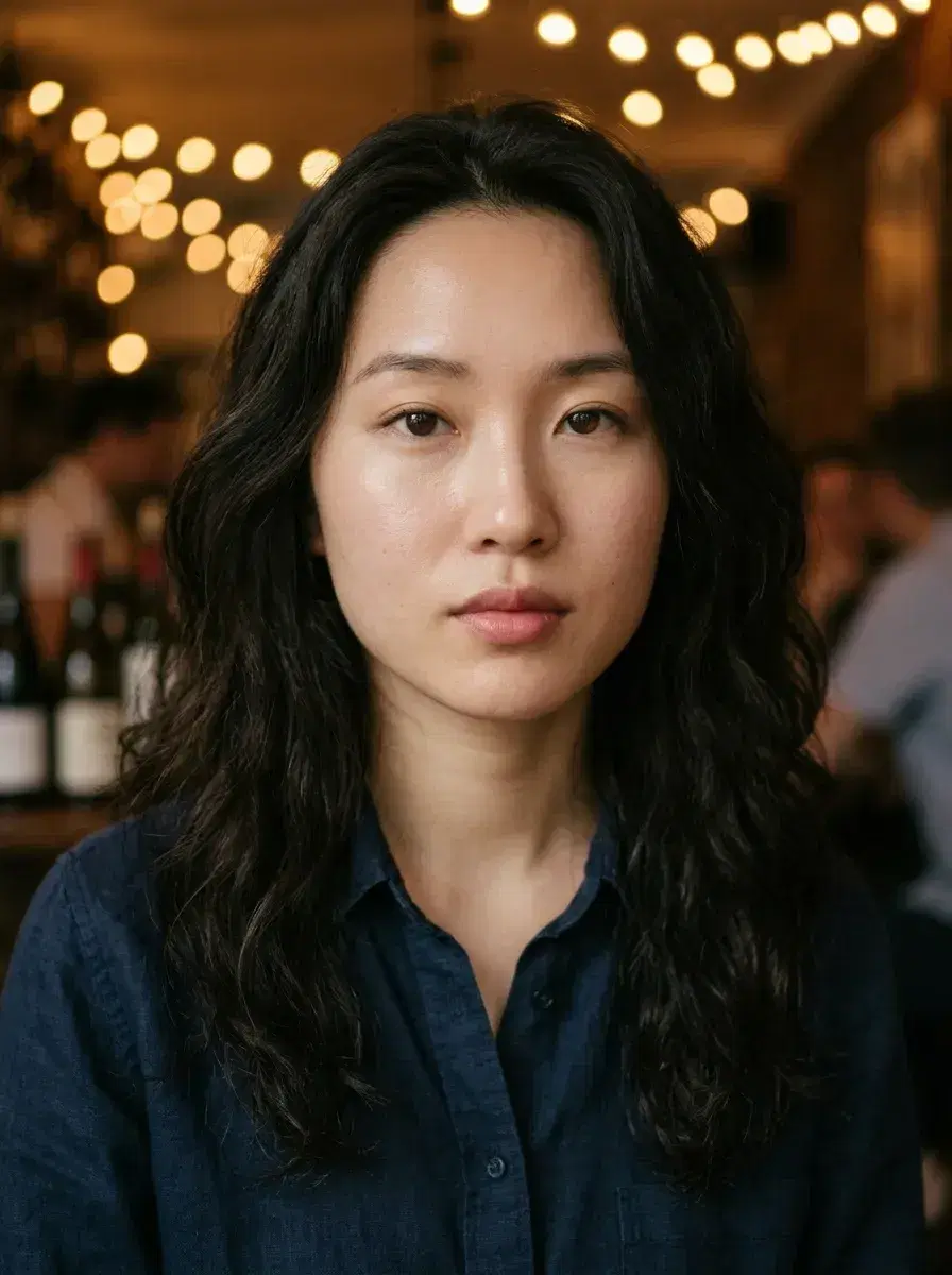 AI AI Hinge Photos — Match-Ready Portraits — Close-up AI Hinge photo with warm wine bar bokeh background