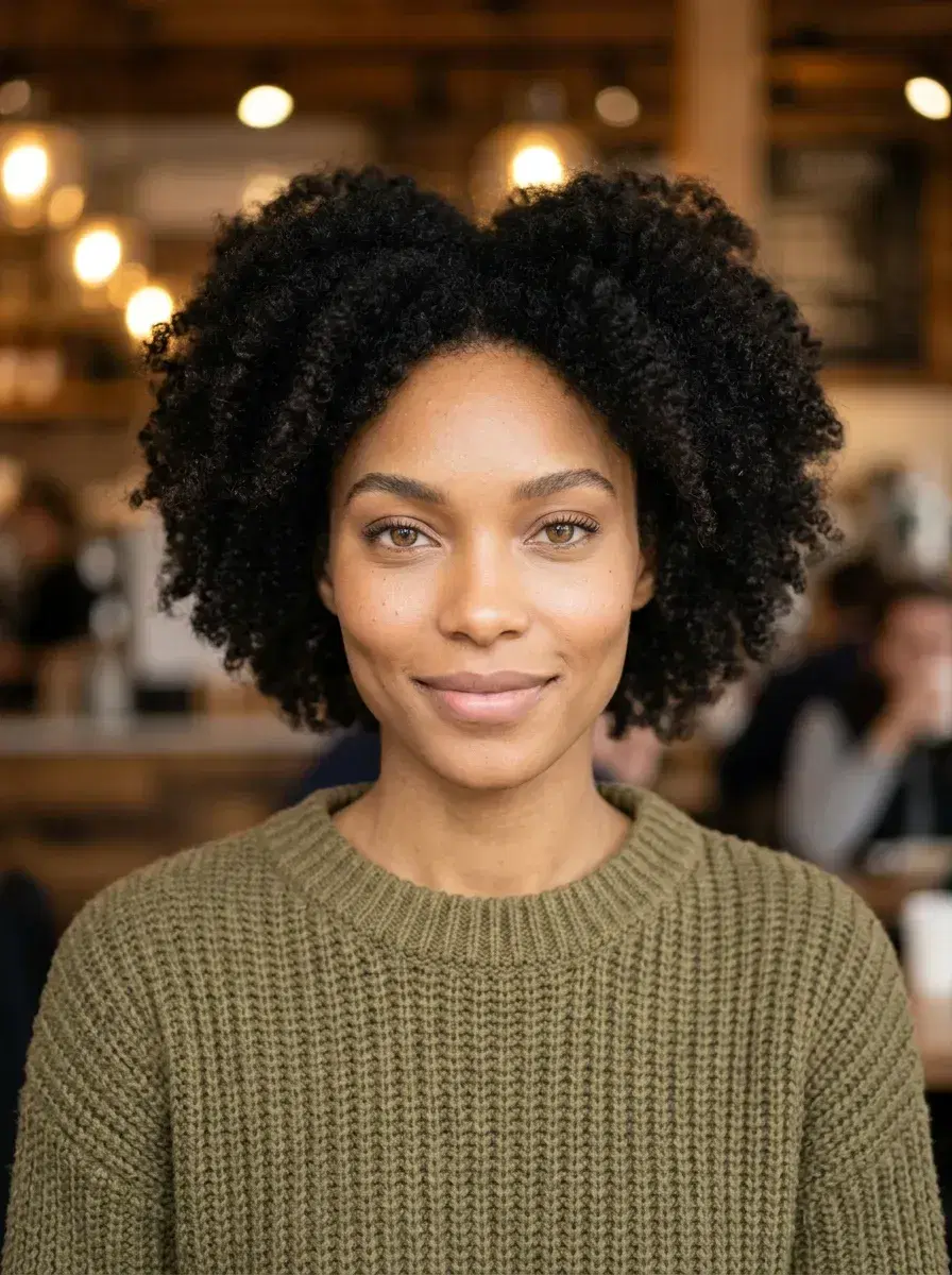 AI AI Hinge Photos — Match-Ready Portraits — Close-up natural portrait in a warm cafe — AI Hinge profile photo