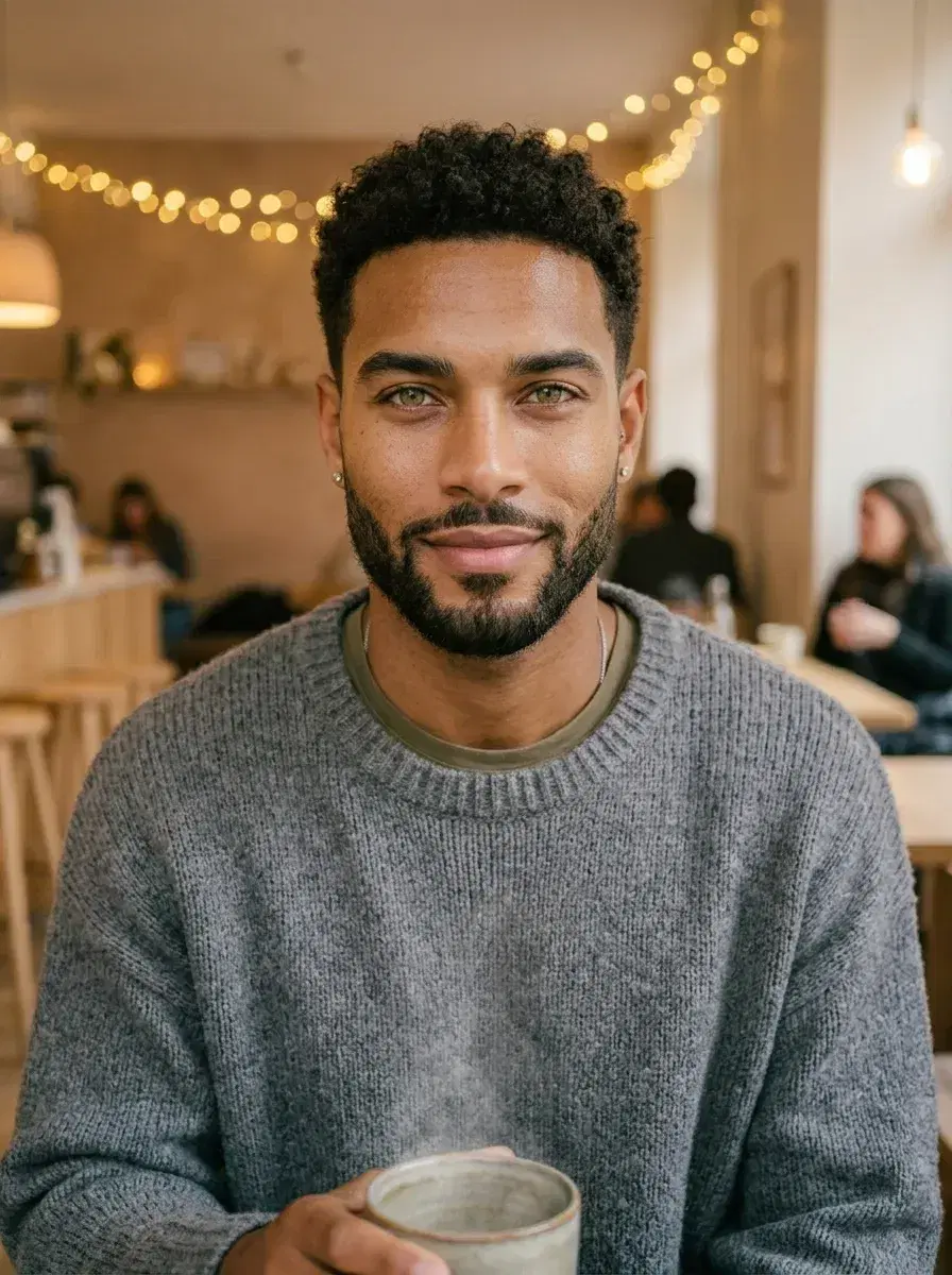 AI AI Influencer Story Photos — Scroll-Stop Content — AI influencer story photo inside a cozy Scandinavian café with warm bokeh lights