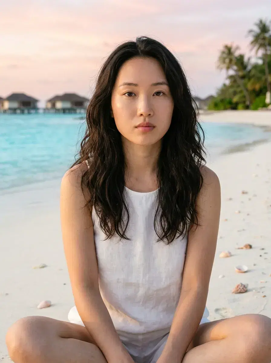 AI AI Instagram Photos — Feed-Ready Looks — Person on Maldives beach at sunrise for AI Instagram travel photo