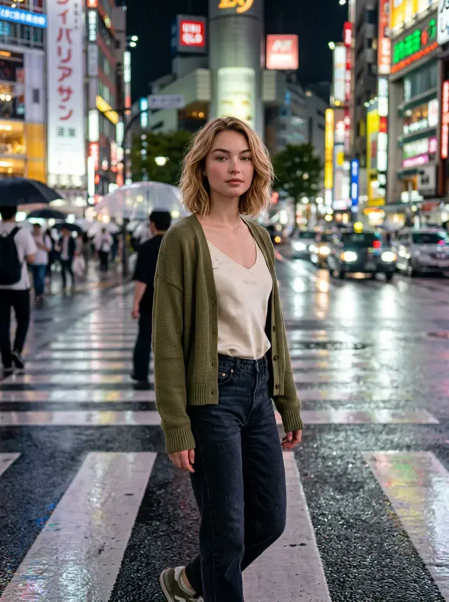 AI AI Instagram Photos — Feed-Ready Looks — Person at neon Tokyo crossing at night for AI Instagram photo dump