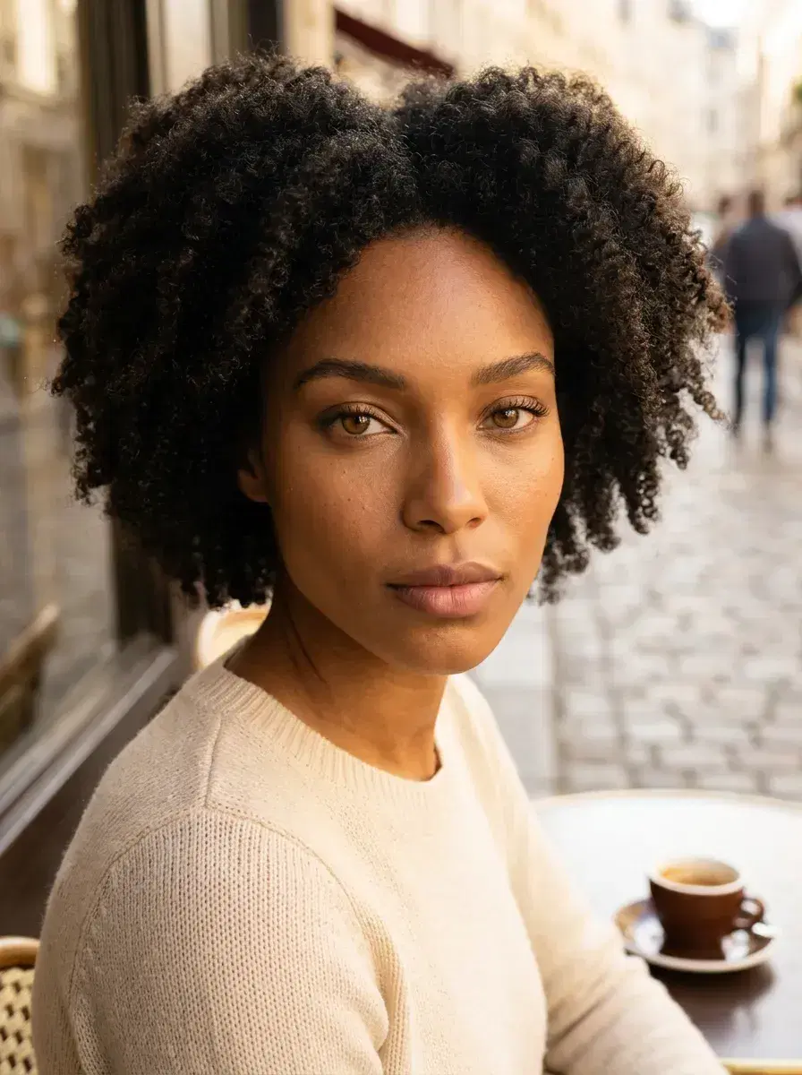 AI AI Instagram Photos — Feed-Ready Looks — Close-up portrait at Parisian café window for AI Instagram content