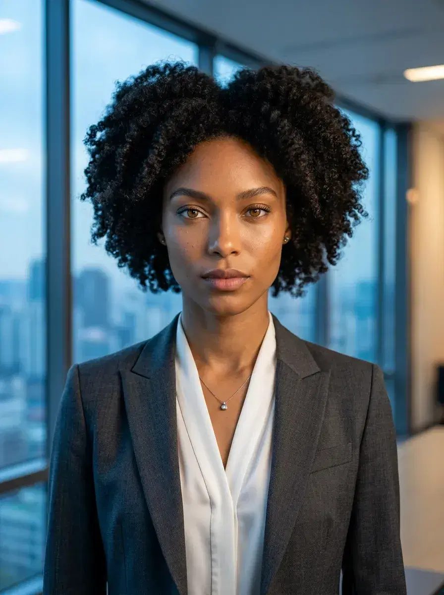 AI AI Korean Kdrama Photos — Drama-Ready Looks — Person in Korean business attire in a high-rise Seoul office with city skyline behind