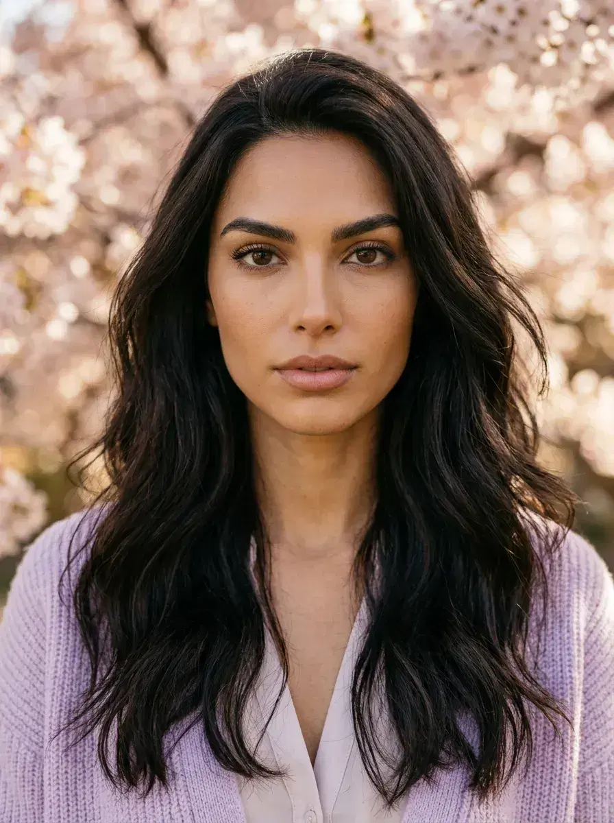 AI AI Korean Kdrama Photos — Drama-Ready Looks — Close-up portrait with cherry blossom bokeh background in a Korean drama spring scene