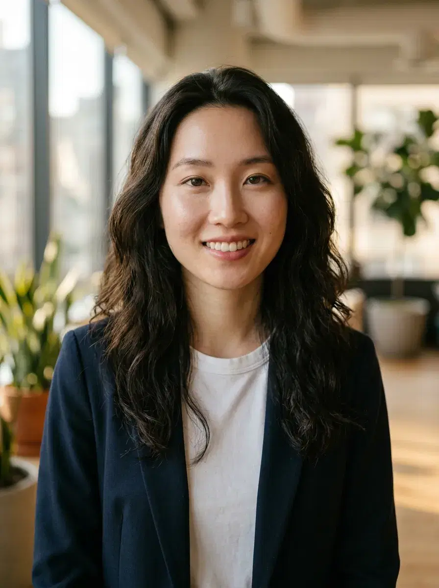 AI LinkedIn headshot style preview — smart casual tech professional headshot in warm golden light