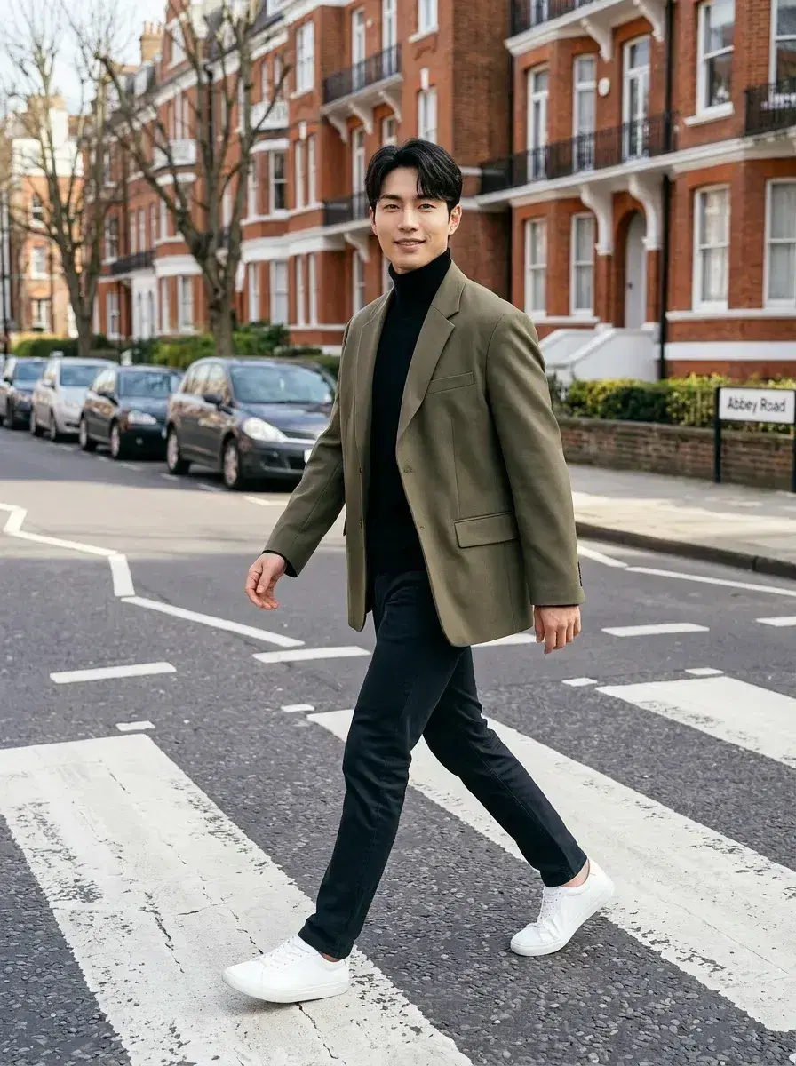 AI AI London Travel Photos — Instant Wanderlust — Person crossing Abbey Road — AI London travel photo