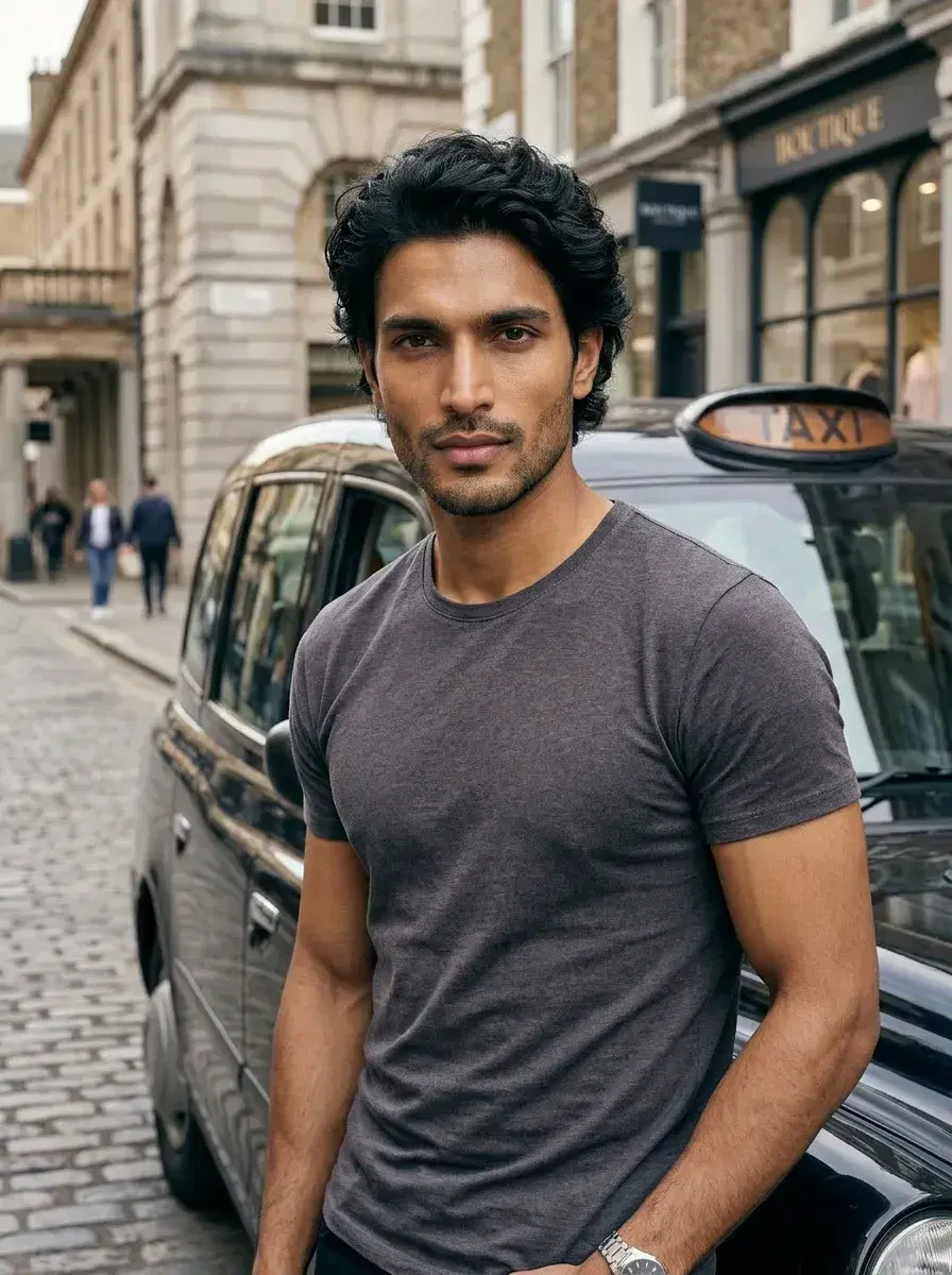 AI AI London Travel Photos — Instant Wanderlust — Person with black London taxi in Covent Garden — AI London travel photo